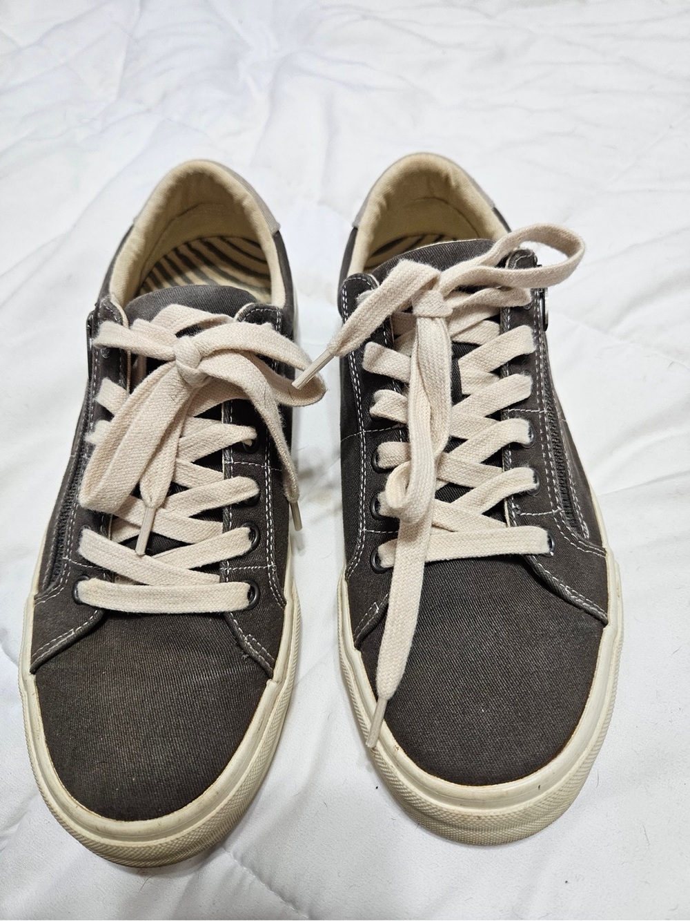 Taos Footwear Women's Dark Gray Canvas Sneakers with Cream Laces
